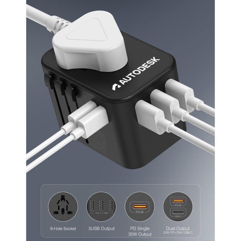 Custom Expedition 4.0 - Universal Travel Adapter Featuring 35w USB-C Port - 2